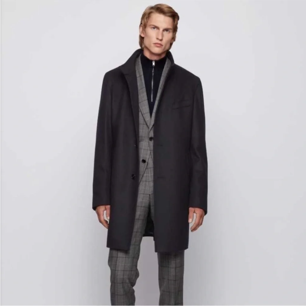 Hugo Boss Black Wool Cashmere Blend Over Coat  Shanty1 Slim Fit Classic Jacket